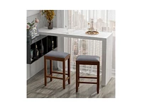 Slickblue 2 Pieces 25 Inch Upholstered Bar Stool Set with Solid Rubber Wood Frame and Footrest