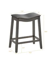 Set of 2 Pu Leather Saddle Bar Stools with Rubber Wood Legs