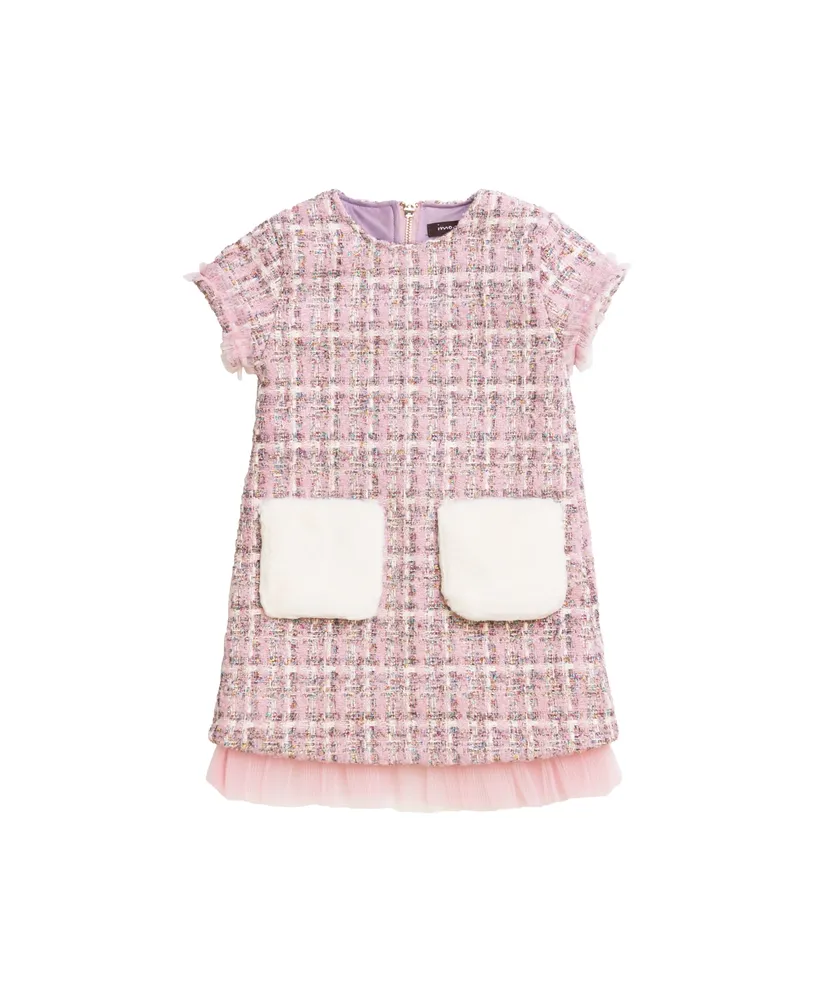 Imoga Collection Big Girls Tanner FW23 Lilac Novelty Jacquard And Faux Fur Pocket Dress