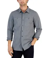 Michael Kors Men's Classic Fit Striped Button-Front Two-Pocket Shirt