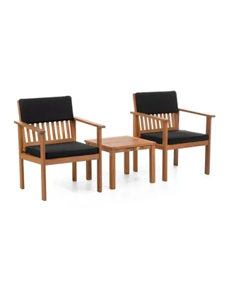 Furniture of America 3 Piece Acacia Outdoor Conversation Set with Table Cushions
