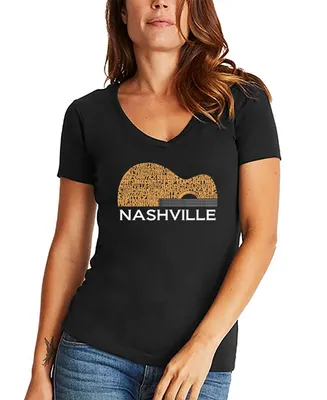 La Pop Art Women's Nashville Guitar Word V-neck T-shirt
