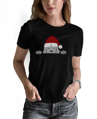 La Pop Art Women's Christmas Peeking Dog Word Short Sleeve T-shirt
