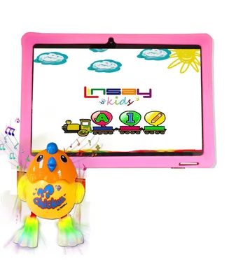 Linsay New 10.1" Super Bundle Kids Tablet Octa Core 128GB Newest Android 13 Kids Defender Case and Smart Chicken Toy Lights and Music show
