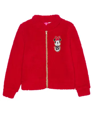 Disney Little Girls Minnie Mouse Long Sleeve Faux Sherpa Zip Jacket