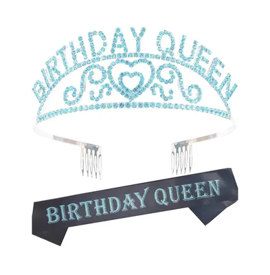 Birthday Decorations Set with Queen Sash, Tiara, Girl Headband, and Accessories for 13th, 16th, 21st, 30th, 35th Celebrations