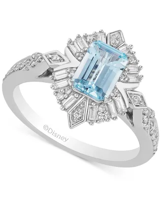Enchanted Disney Fine Jewelry Aquamarine (7/8 ct. t.w.) & Diamond (1/3 ct. t.w.) Elsa Ring in 14k White Gold
