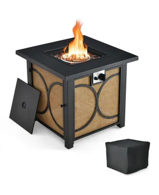 28 Inch Square Propane Gas Fire Pit Table with Fire Glasses &Rain