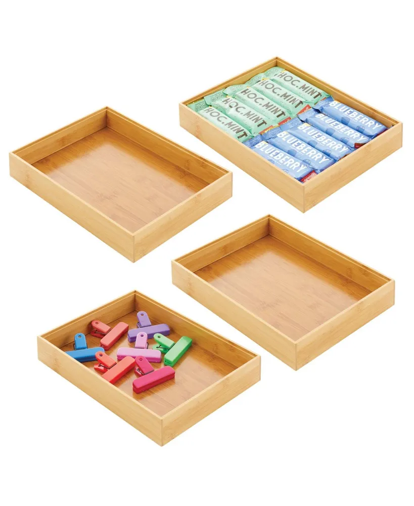 mDesign Bamboo Kitchen Fridge & Drawer Organizer Tray, 2 Pack - Natural Wood