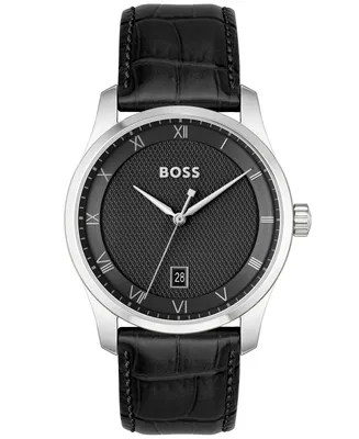Hugo Boss Men's Principle Quartz Basic Calendar Leather Watch 41mm