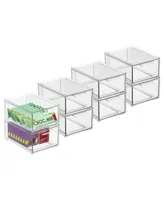 mDesign Stacking Plastic Storage Kitchen Bin with Pull-Out Drawer, 8 Pack, Clear