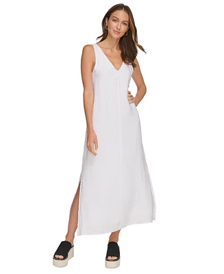 Dkny Linen V-Neck Maxi Dress