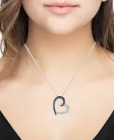 Black & White Diamond Stylized Heart Drop 18" Pendant Necklace (1/6 ct. t.w.) in Sterling Silver