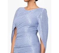 Betsy & Adam Metallic Cape Gown