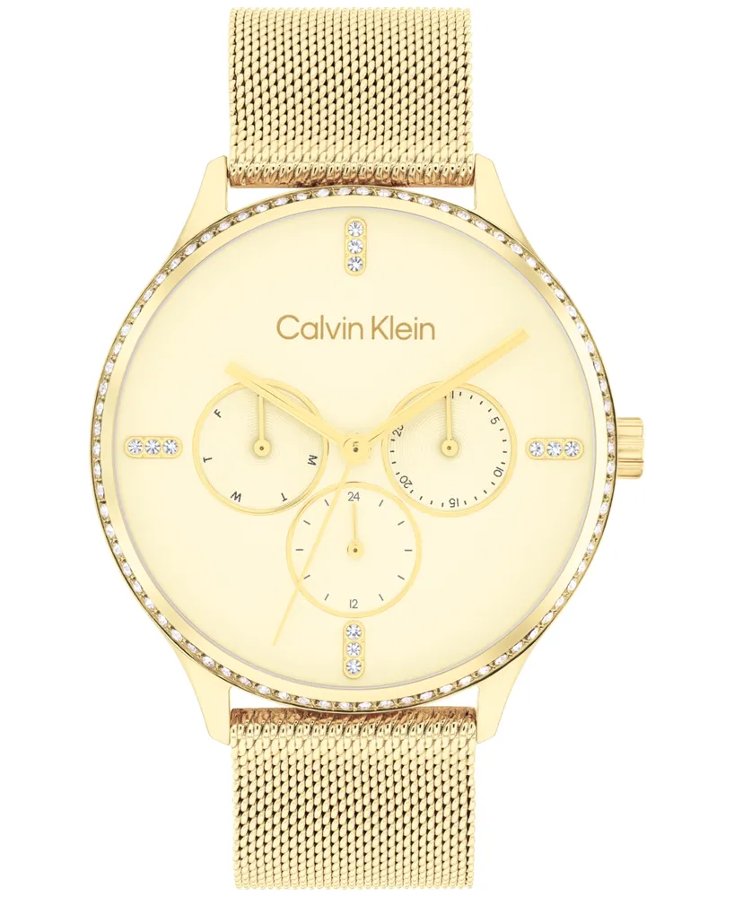 Calvin Klein Women's Multi-Function Gold-Tone Stainless Steel Mesh Bracelet Watch 38mm