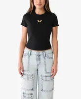 True Religion Women's Short Sleeve 3D Metallic Baby T-shirt