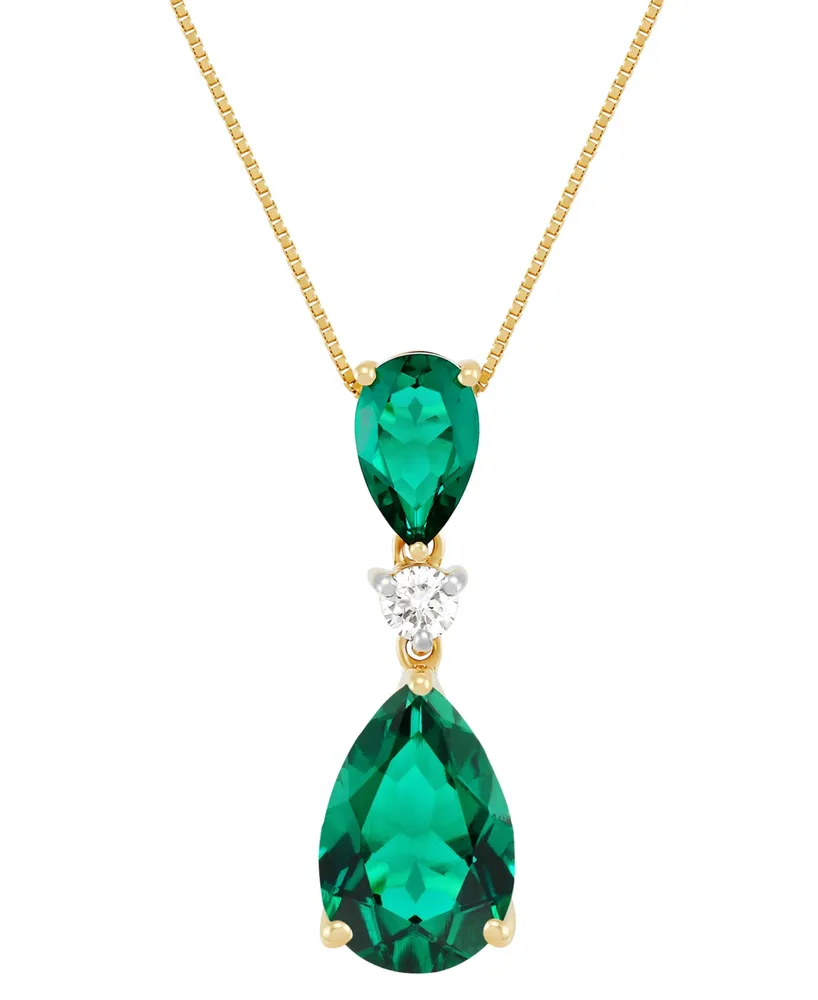 Grown With Love Lab Grown Emerald (3-1/3 ct. t.w.) & Lab Grown Diamond (1/8 ct. t.w.) 18" Pendant Necklace in 14k Gold