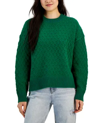 Hooked Up by Iot Juniors' Honeycomb-Knit Crewneck Sweater