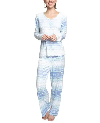 White Orchid Women's 2-Pc. Printed Henley Pajamas Set