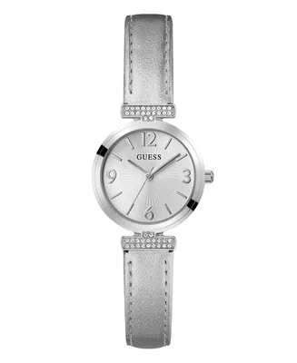 Guess Women's Analog Silver-Tone Leather Watch 28mm - Silver