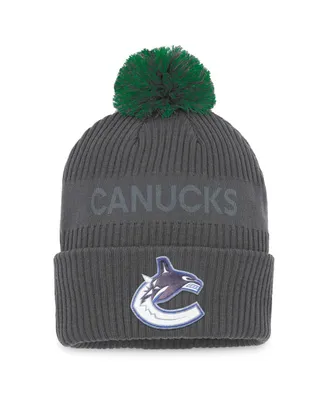 Men's Fanatics Charcoal Vancouver Canucks Authentic Pro Home Ice Cuffed Knit Hat with Pom