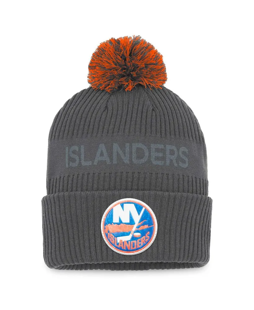 Men's Fanatics Charcoal New York Islanders Authentic Pro Home Ice Cuffed Knit Hat with Pom