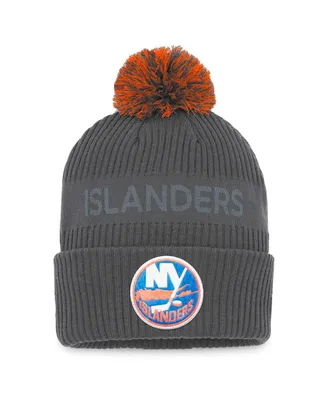 Men's Fanatics Charcoal New York Islanders Authentic Pro Home Ice Cuffed Knit Hat with Pom