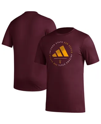 Men's adidas Maroon Arizona State Sun Devils Stripe Up Aeroready Pregame T-shirt
