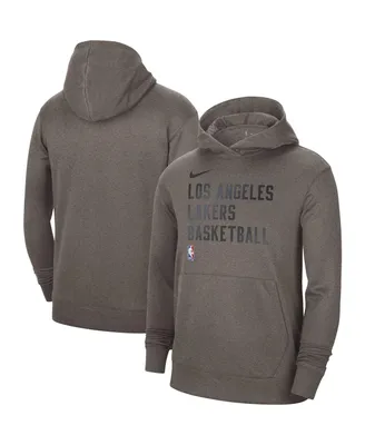 Men's and Women's Nike Olive Gray Los Angeles Lakers 2023/24 Performance Spotlight On-Court Practice Pullover Hoodie