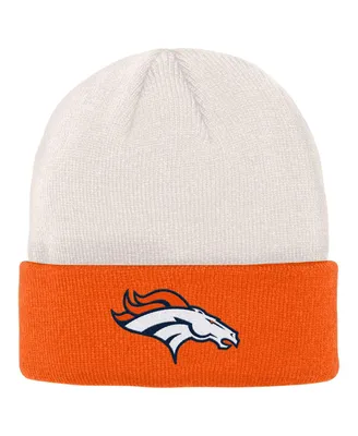 Big Boys and Girls Cream, Orange Denver Broncos Bone Cuffed Knit Hat