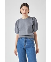 English Factory Women's Short Puff Sleeve Knit Top