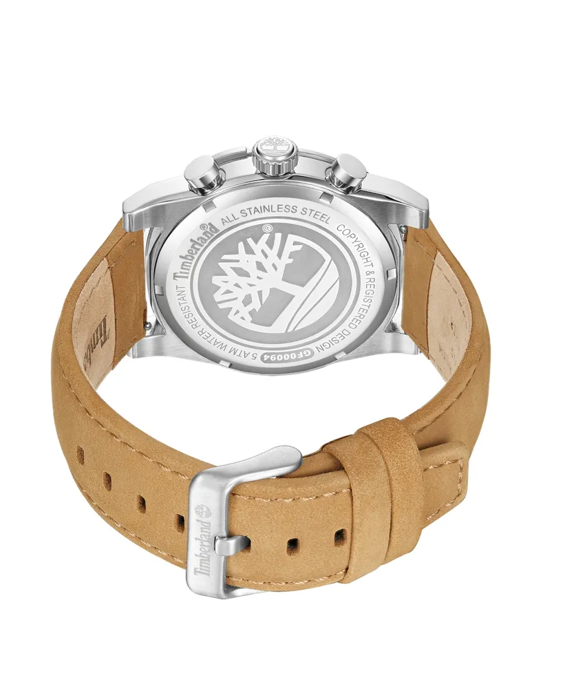 Timberland Men's Quartz Wheat Genuine Leather Strap Watch, 45mm