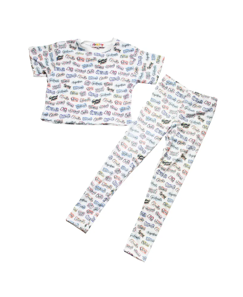 Mixed Up Clothing Big Girls All Over Printed Crop Top and Leggings Pants Set