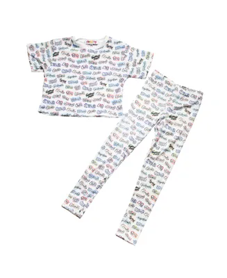 Mixed Up Clothing Big Girls All Over Printed Crop Top and Leggings Pants Set