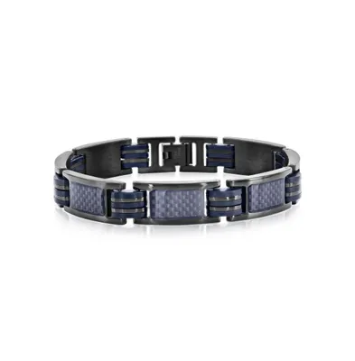 Metallo Stainless Steel Black Rubber & Carbon Fiber Bracelet
