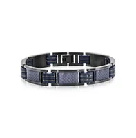 Metallo Stainless Steel Black Rubber & Carbon Fiber Bracelet