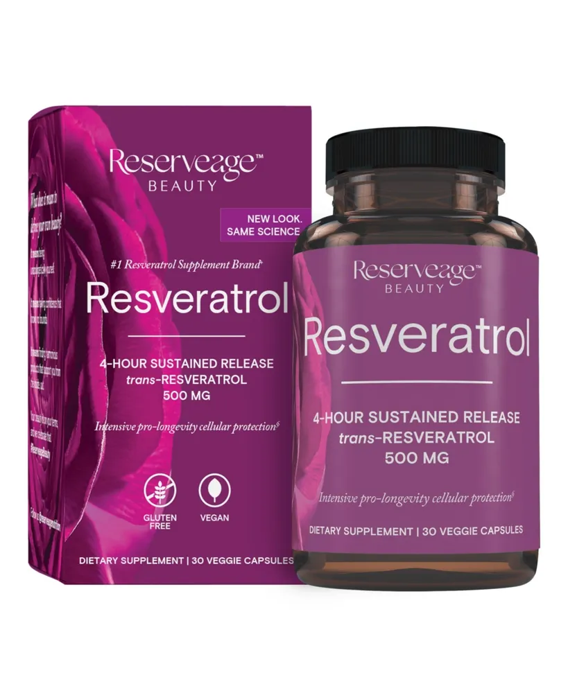 Reserveage Reserveage, Resveratrol 500 mg, Antioxidant Supplement for Heart and Cellular Health, Supports Healthy Aging, Paleo, Keto, 30 Capsules