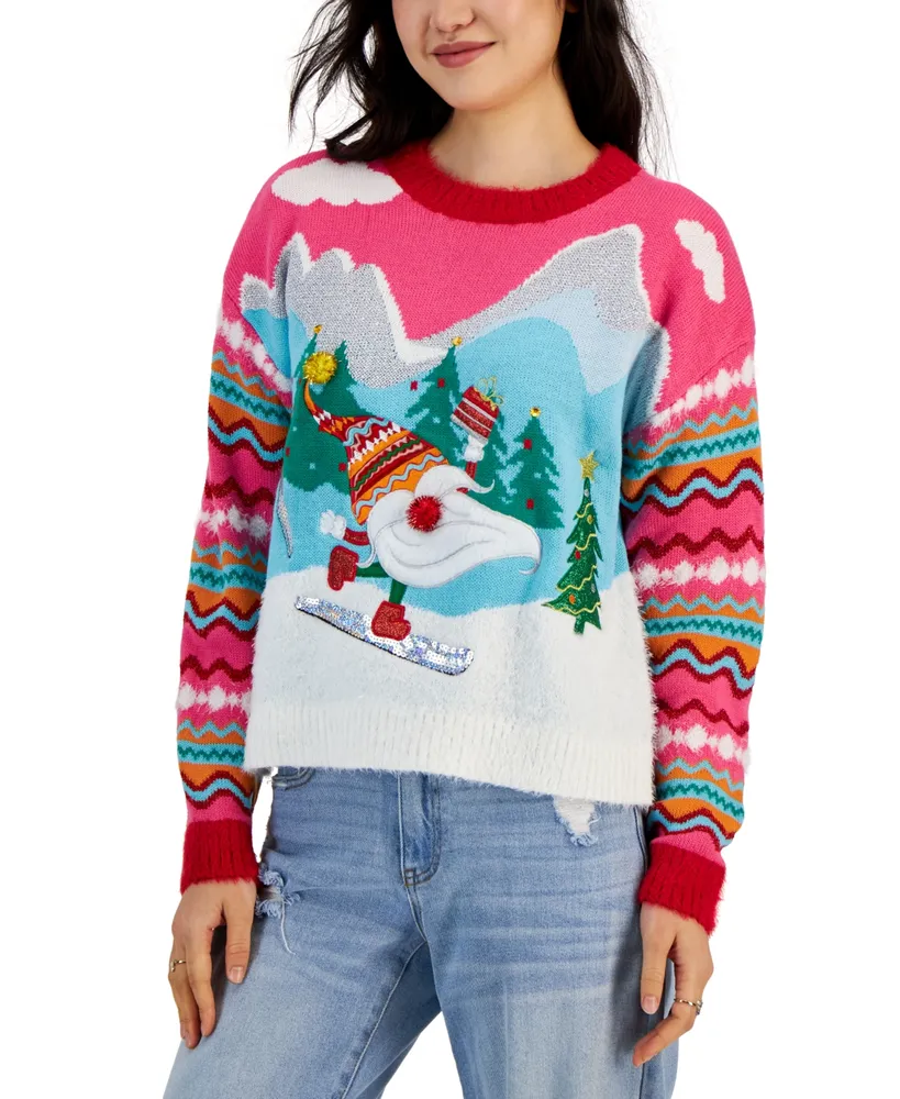 Hooked Up by Iot Juniors' Embellished Ski Elf Ugly Christmas Sweater