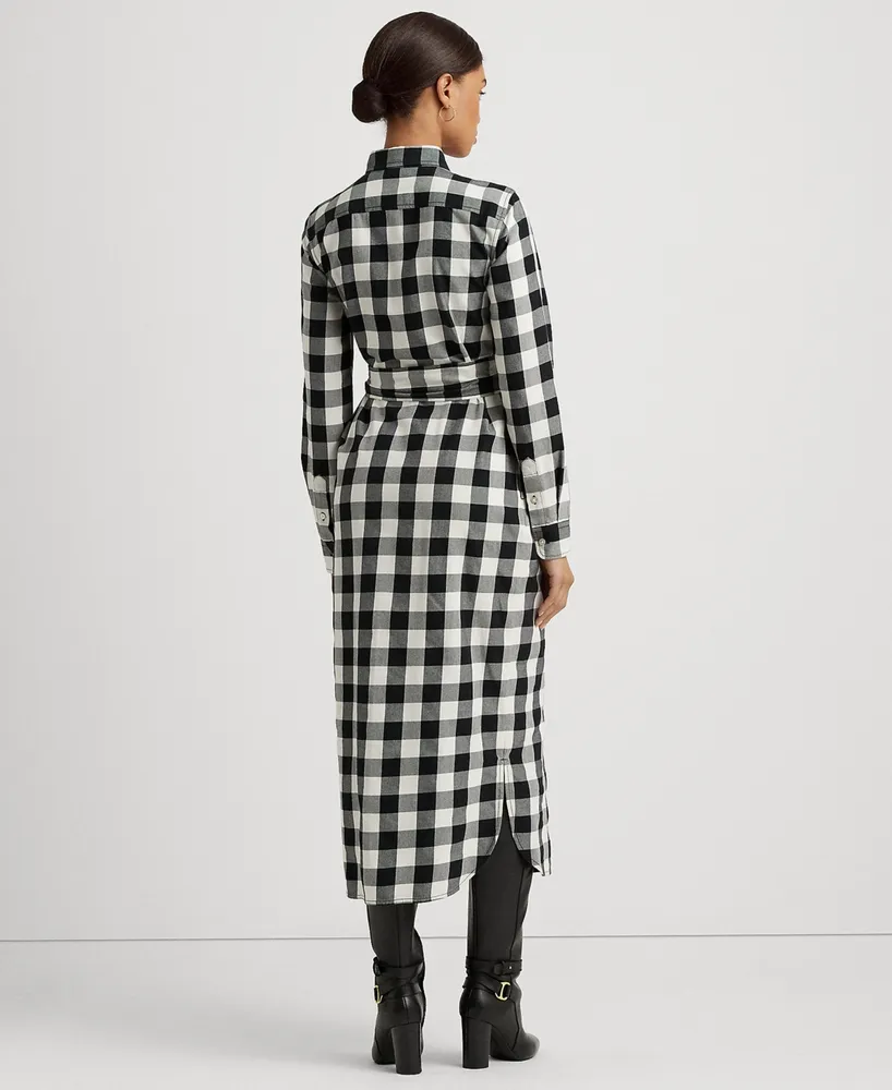 Lauren Ralph Women's Buffalo Check Belted Twill Shirtdress