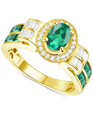 Lab-Grown Emerald (7/8 ct. t.w.) & White Sapphire (1/3 Statement Ring 14k Gold