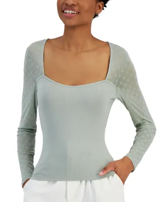Crave Fame Juniors' Flocked Illusion Mesh-Sleeve Top
