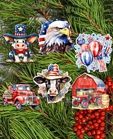 Designocracy Holiday Wooden Clip-On Ornaments American Flag Set of 6 G. DeBrekht