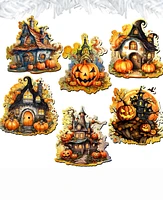 Designocracy Holiday Wooden Clip-On Ornaments Spooky Houses Set of 6 G. DeBrekht