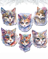 Designocracy Cat in the Mask Christmas Wooden Clip-On Ornaments Set of 6 G. DeBrekht