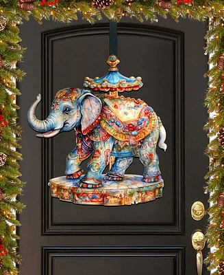 Designocracy Carousel Elephant Christmas Door Decor Wooden Wall Decor G. DeBrekht