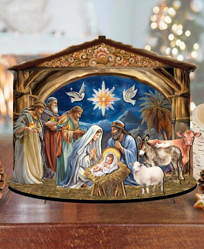 Designocracy The Birth of Jesus Christmas Nativity Scene Village 7" Table Decor G. DeBrekht