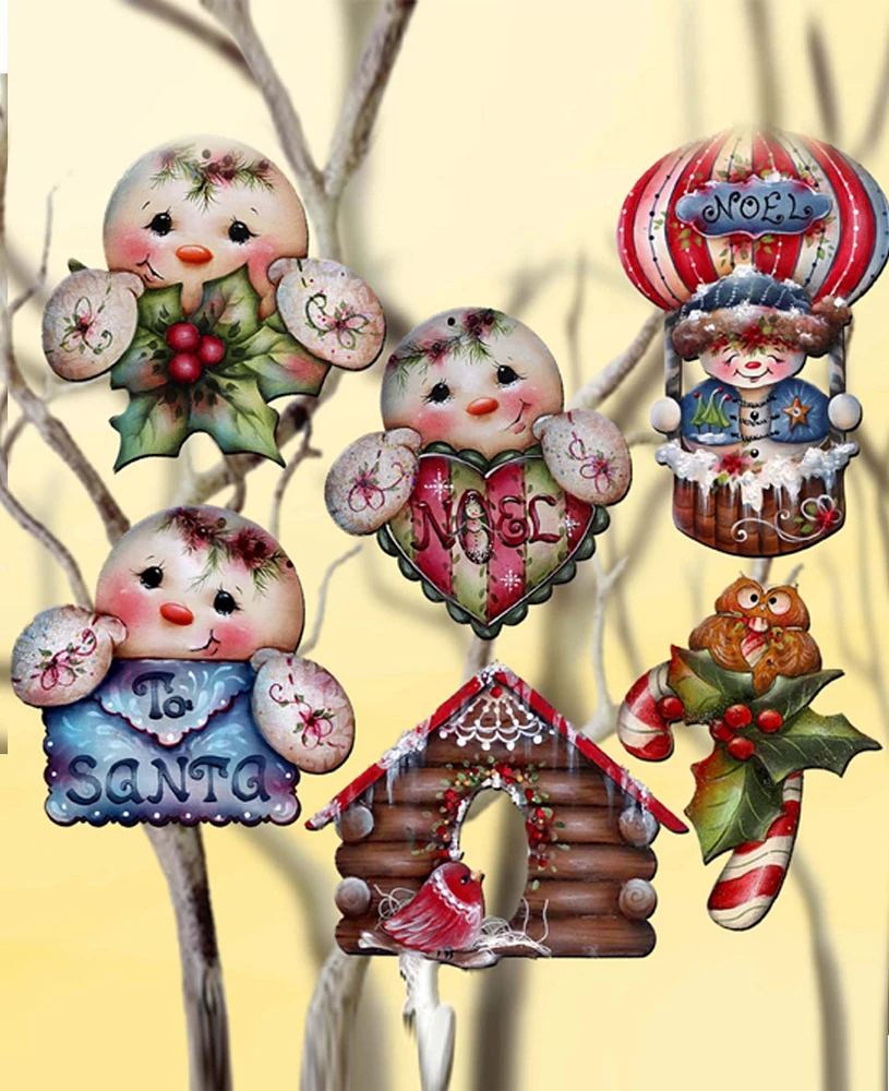 Designocracy Giggles and Gifts Christmas Wood Clip-On Ornaments Set of 6 J. Mills-Price