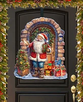 Designocracy Santa's Surprise Visit Christmas Wooden Door Hanger Door Decor G. DeBrekht