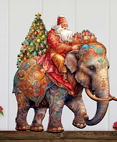 Designocracy Santa on Elephant Christmas Wooden Door Decor Wall Decor G. DeBrekht