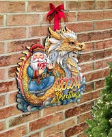 Designocracy Santa with Dragon Christmas Wooden Door Decor Wall Decor G. DeBrekht